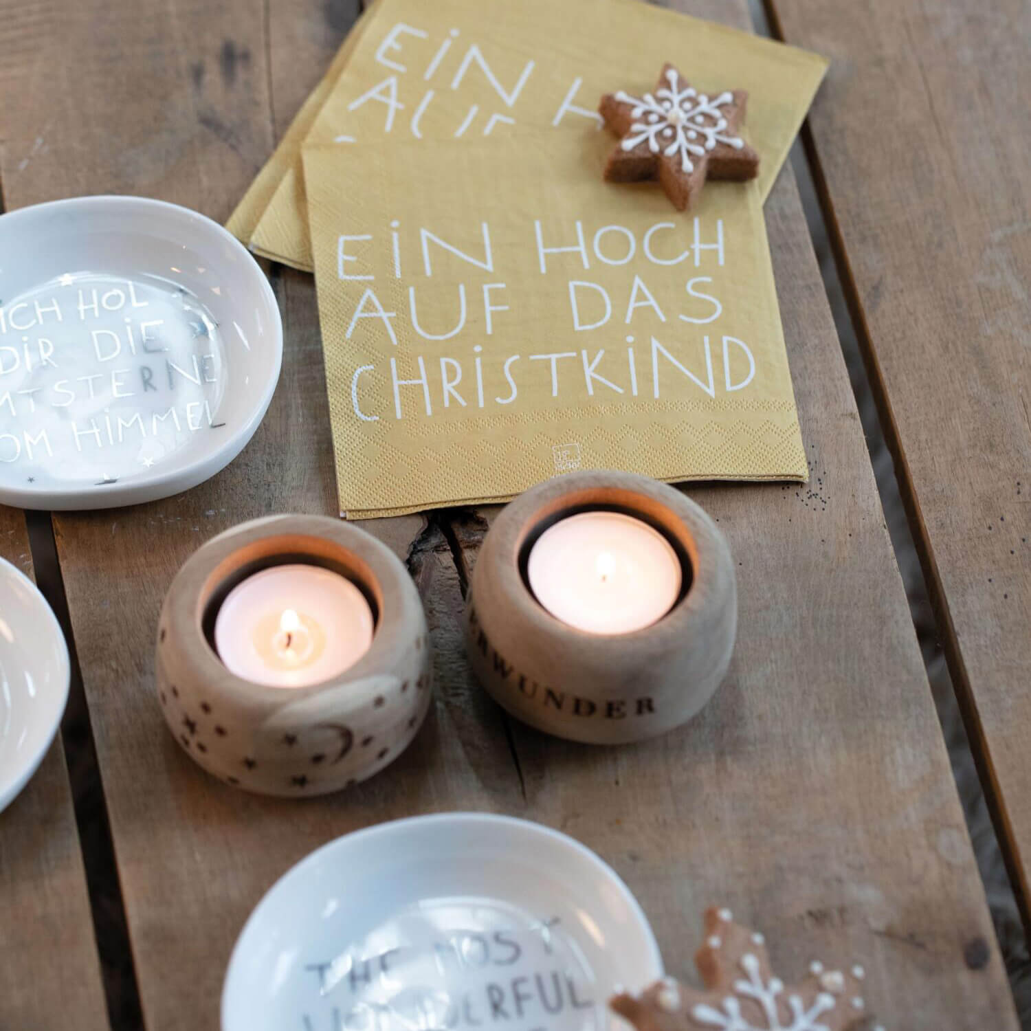 Teelichthalter "XMAS - Winterwunder" - 4 cm (Akazie)