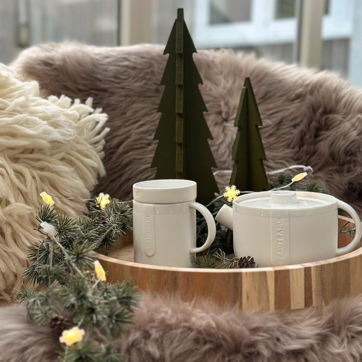 Tasse mit Deckel "Cozy Time - Glücksmoment" (Weiß)