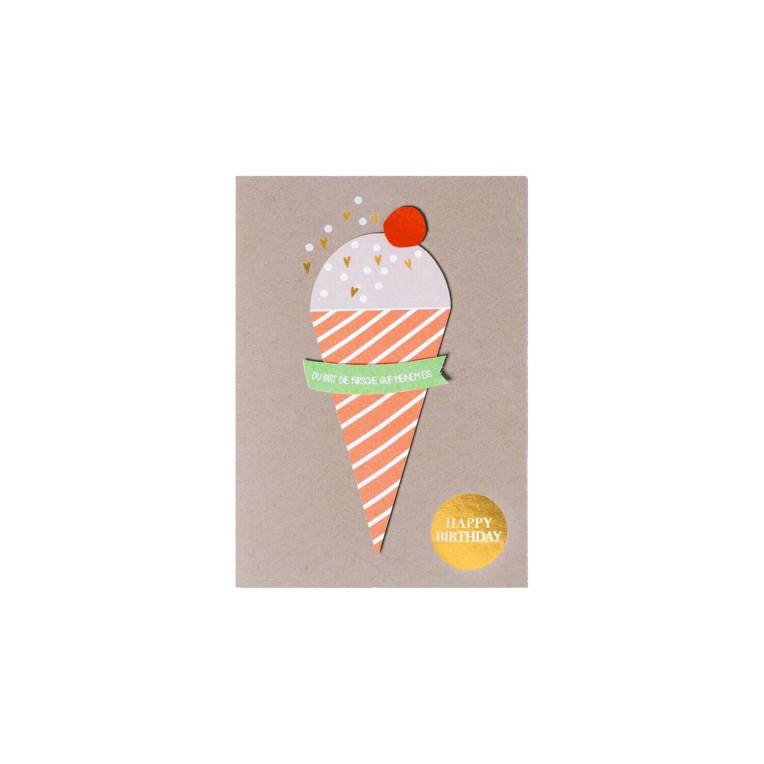Eis-Karte "Du bist die Kirsche, auf meinem Eis - Happy Birthday" (Bunt)