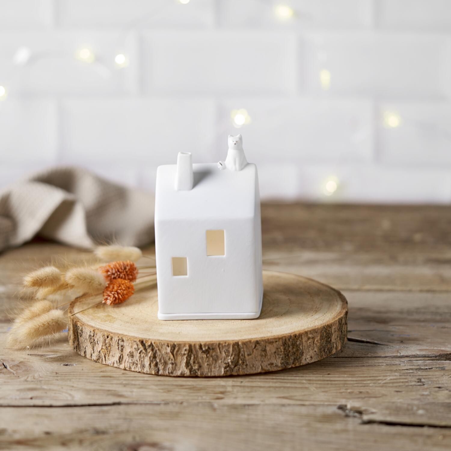 Lichthaus "LIVING - Katze" - 13,5x7x7 cm (Weiß)