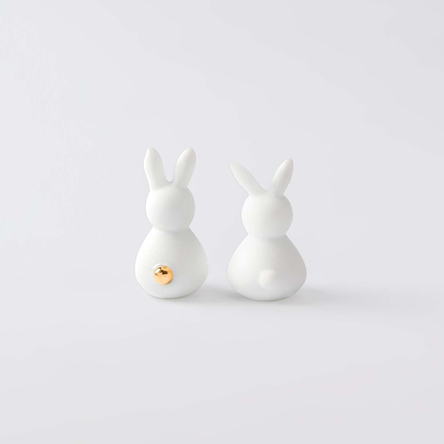 Minihasen im 2er-Set - 2,5x5 cm (Weiß/Gold)