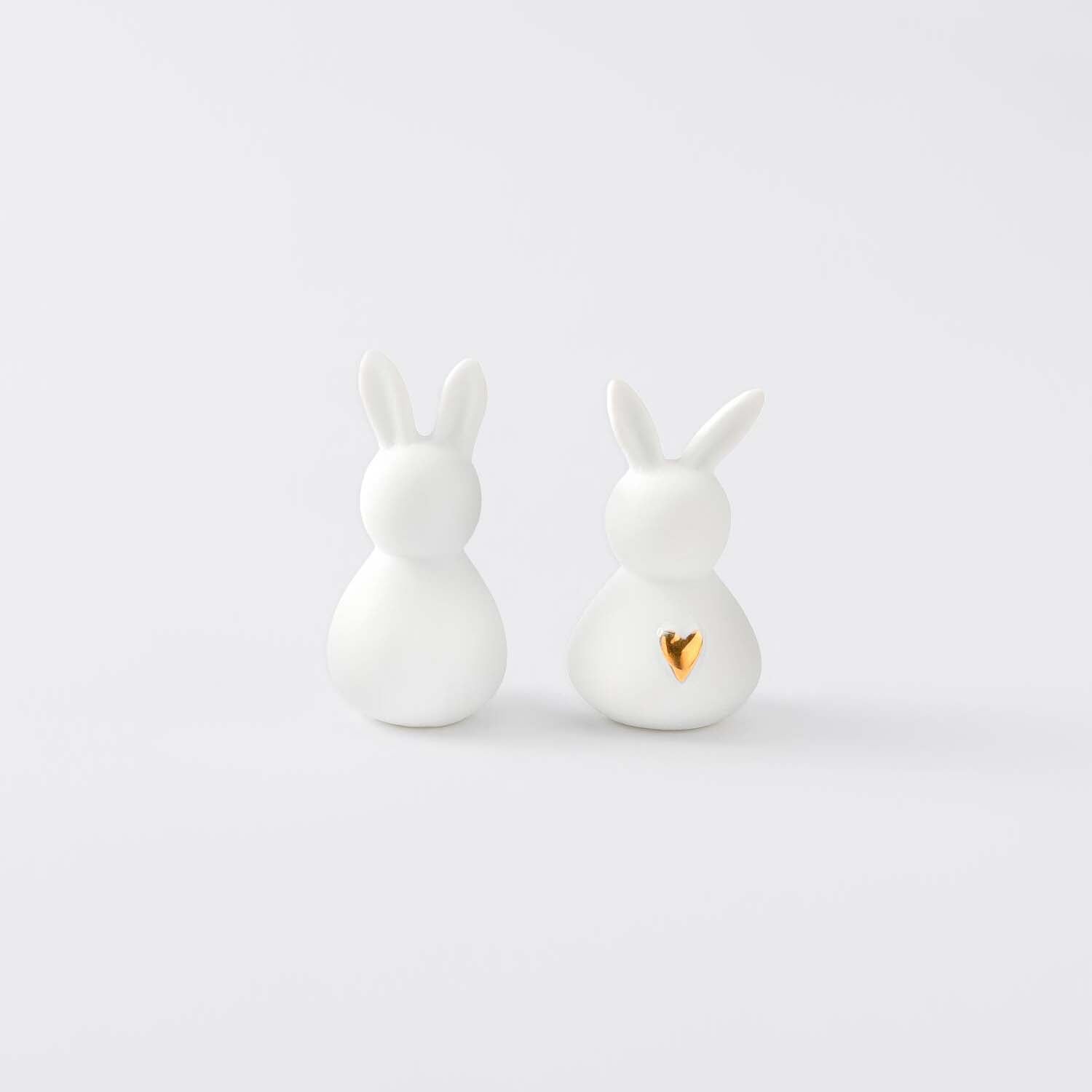 Minihasen im 2er-Set - 2,5x5 cm (Weiß/Gold)