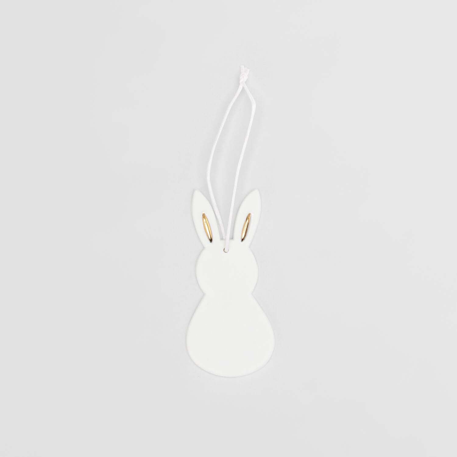 Porzellanhänger "Hase" - 8x3,5 cm (Weiß/Gold)