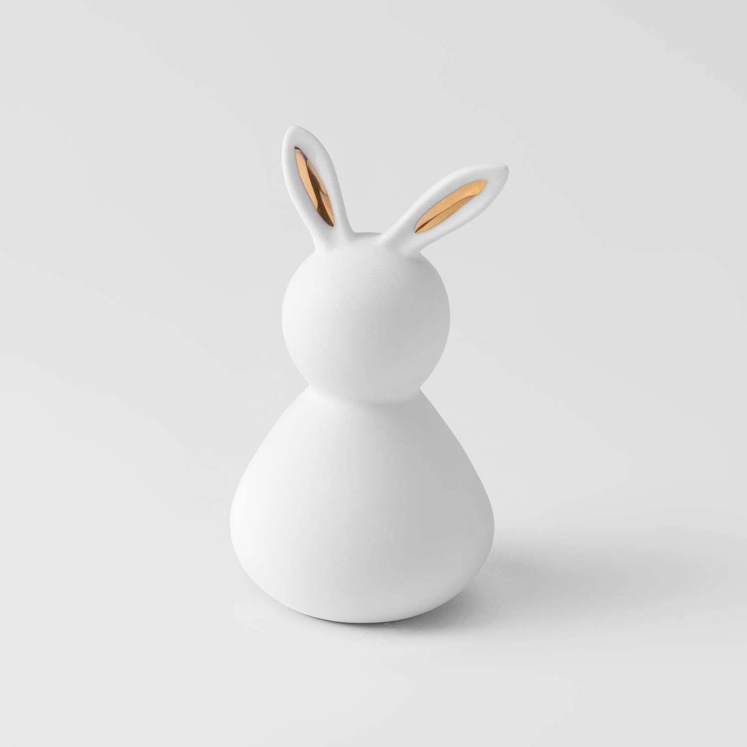 Porzellanhase "Dame - goldene Ohren" - 7x13 cm (Weiß/Gold)