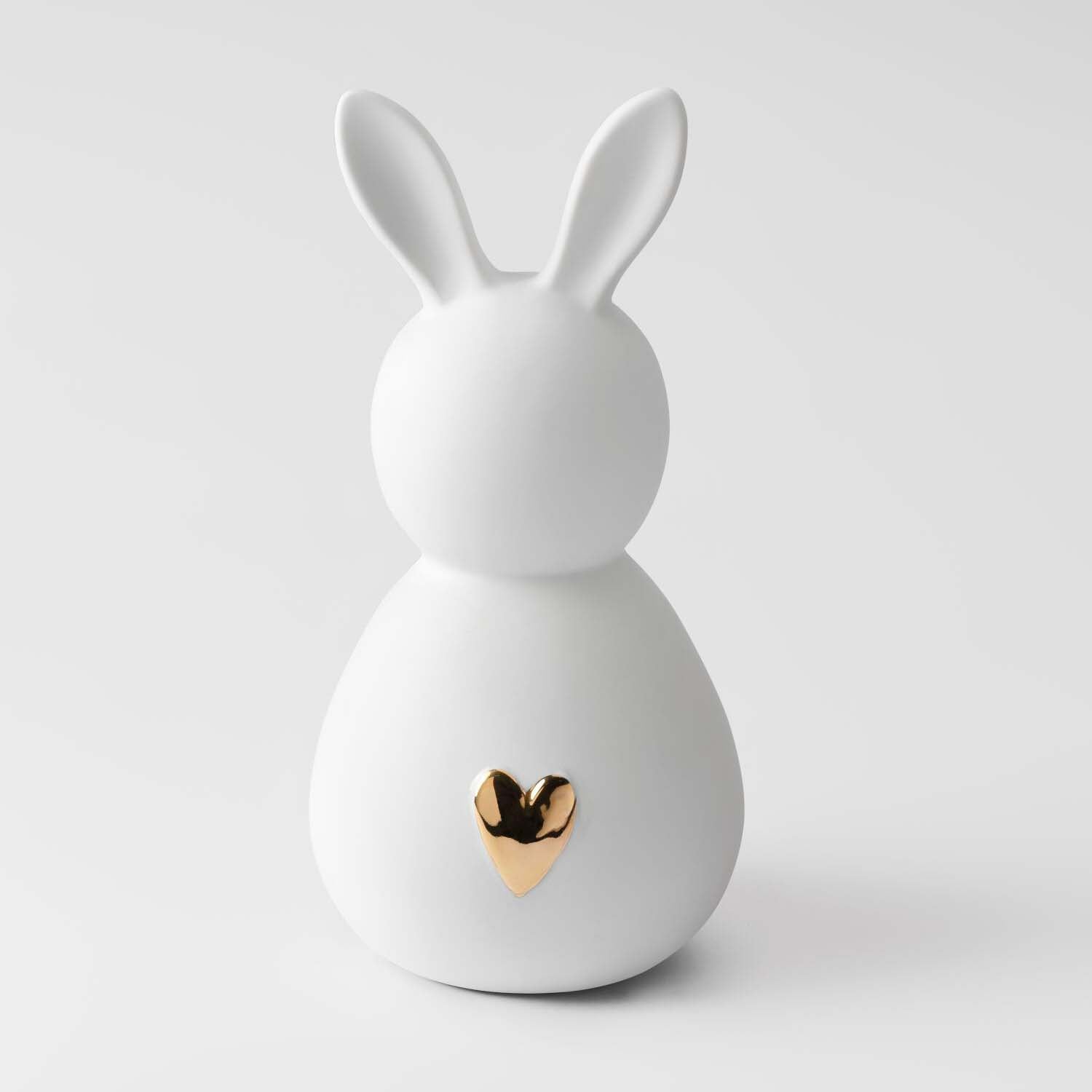 Porzellanhase "Herr-  goldenes Herz" - 17x13,5x29 cm (Weiß/Gold)