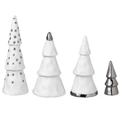 Porzellan-Bäume "Weihnachtswald" - 4er-Set (Weiß/Silber)