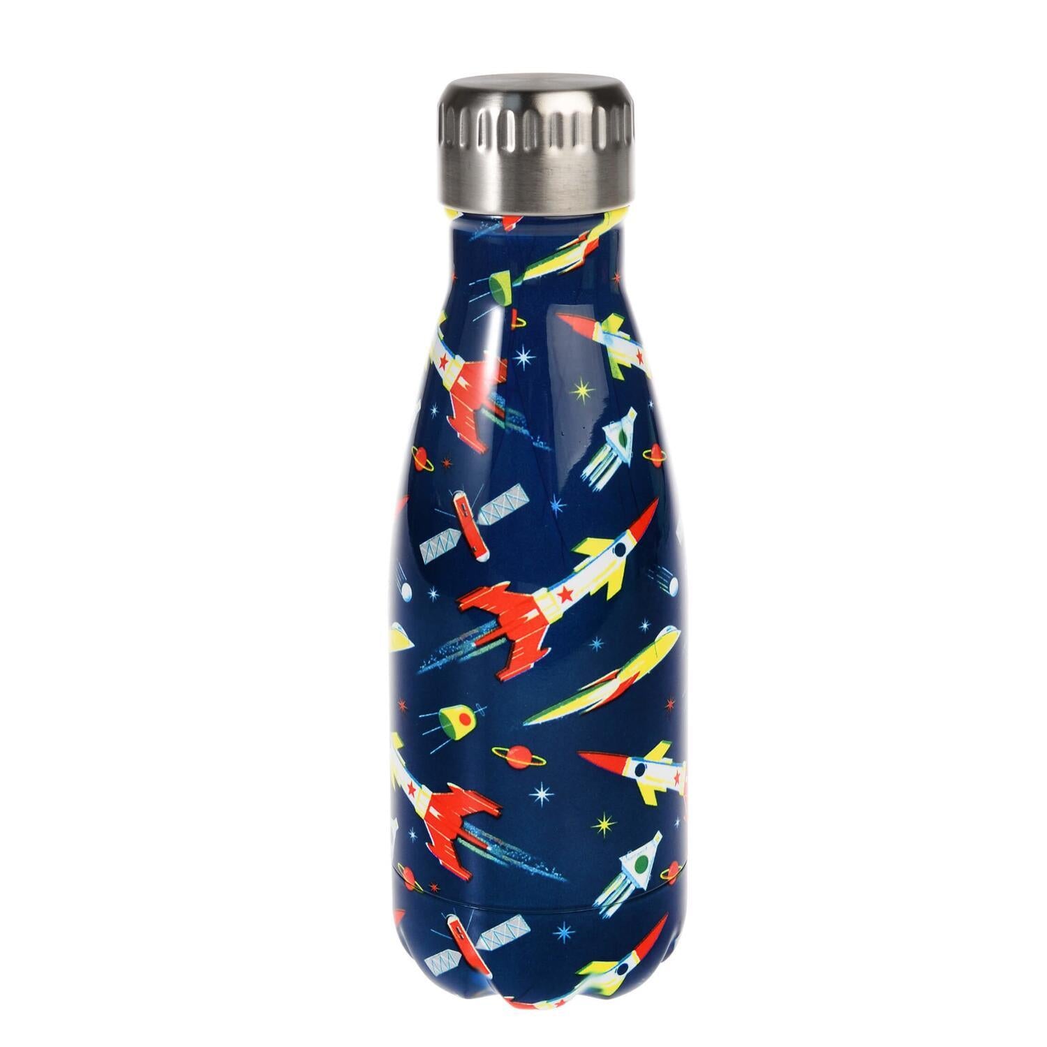 Kinder-Edelstahl-Trinkflasche mit Schraubdeckel, Space-Motiv bunt