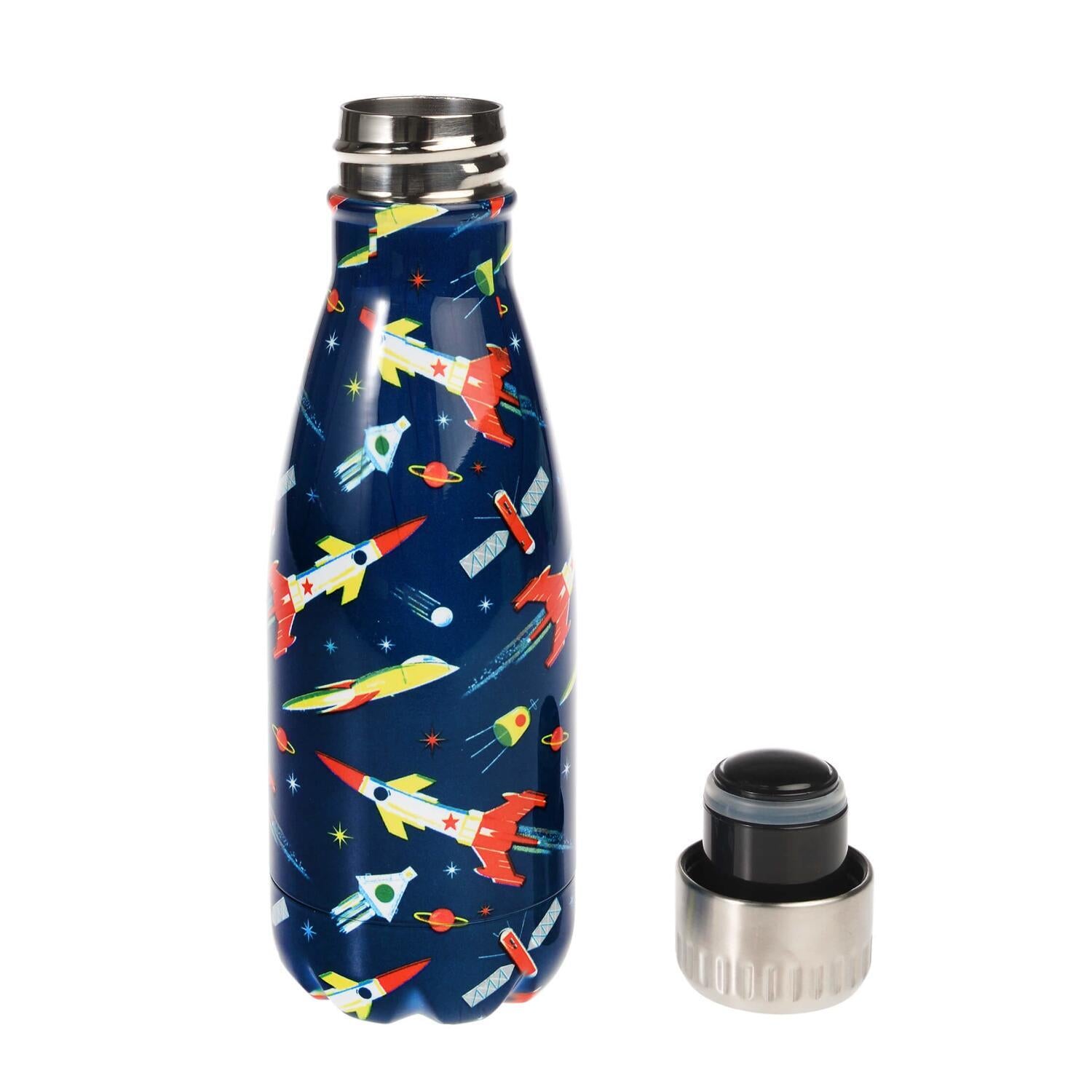 Trinkflasche für Kinder aus Edelstahl, Space-Motiv bunt, 260 ml, Schraubdeckel