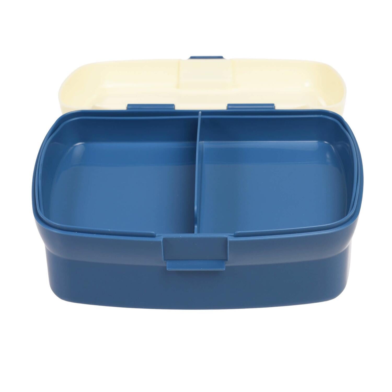 Lunchbox: dunkelblaues Fach mit Trenneinsatz, Deckel offen