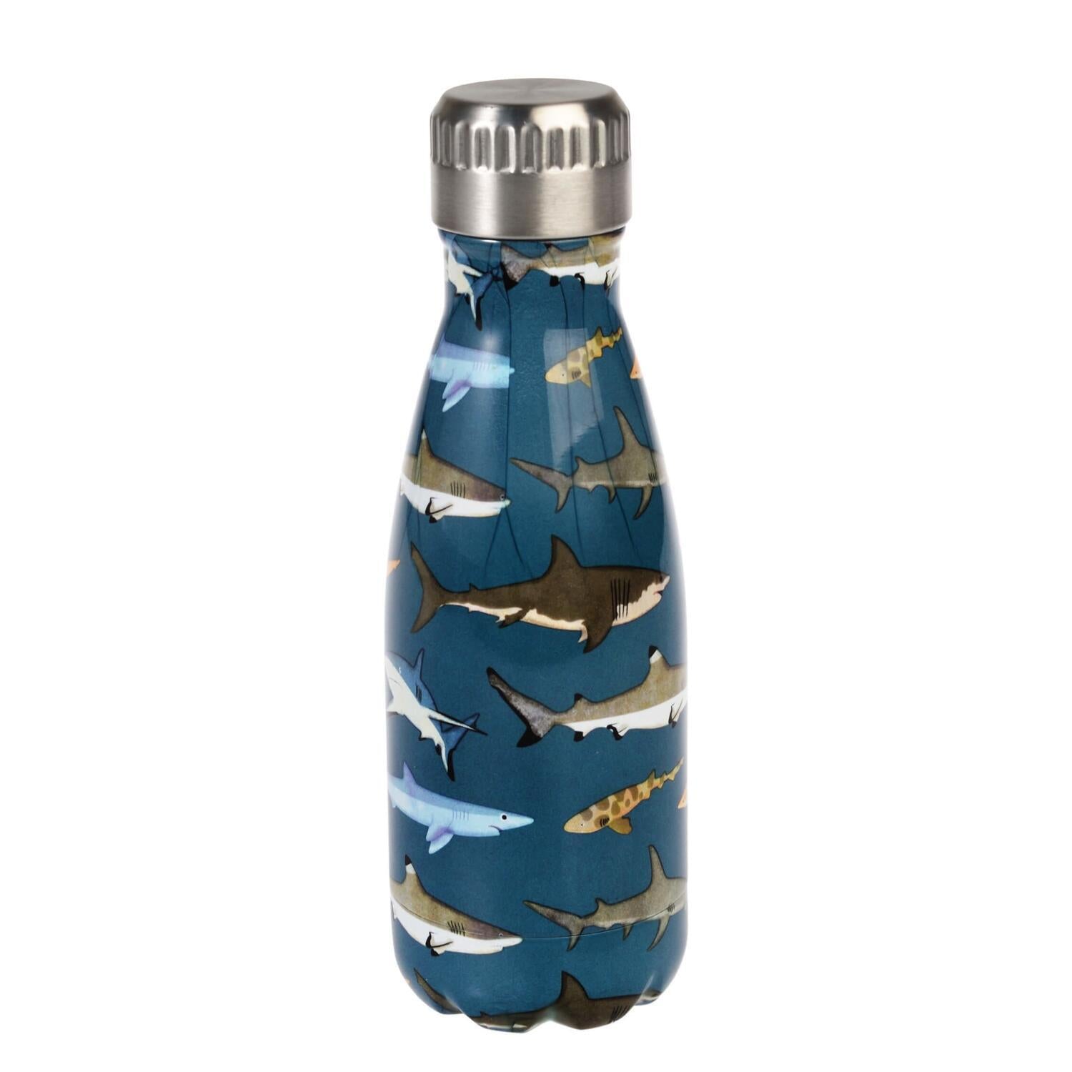 Kinder-Edelstahl-Trinkflasche mit Haifisch-Design und silberner Verschlusskappe
