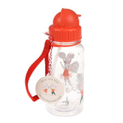 Kinder-Trinkflasche mit Trinkhalm, transparent, orange Deckel, Motiv „Mimi and Milo“