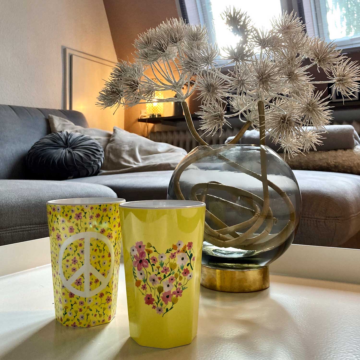 NIK-Melamin-Becher "Flower Me Happy & Peace" - 2er-Set (Gelb) Limitierte Auflage