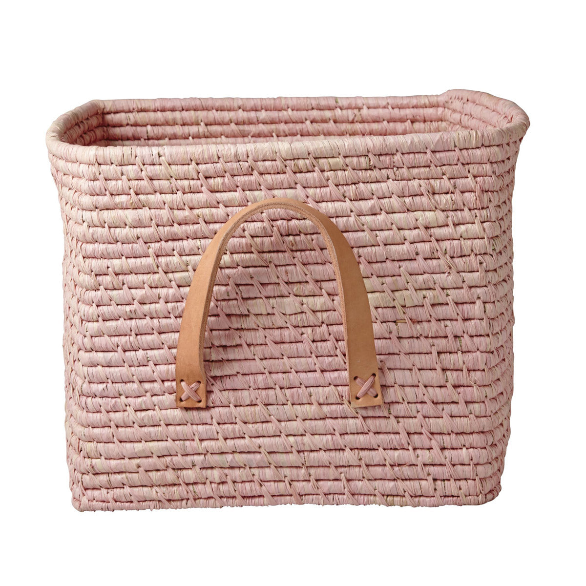 Aufbewahrungskorb aus Raffia mit Griffen - Quadratisch (Soft Pink)