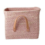 Aufbewahrungskorb aus Raffia mit Griffen - Quadratisch (Soft Pink)