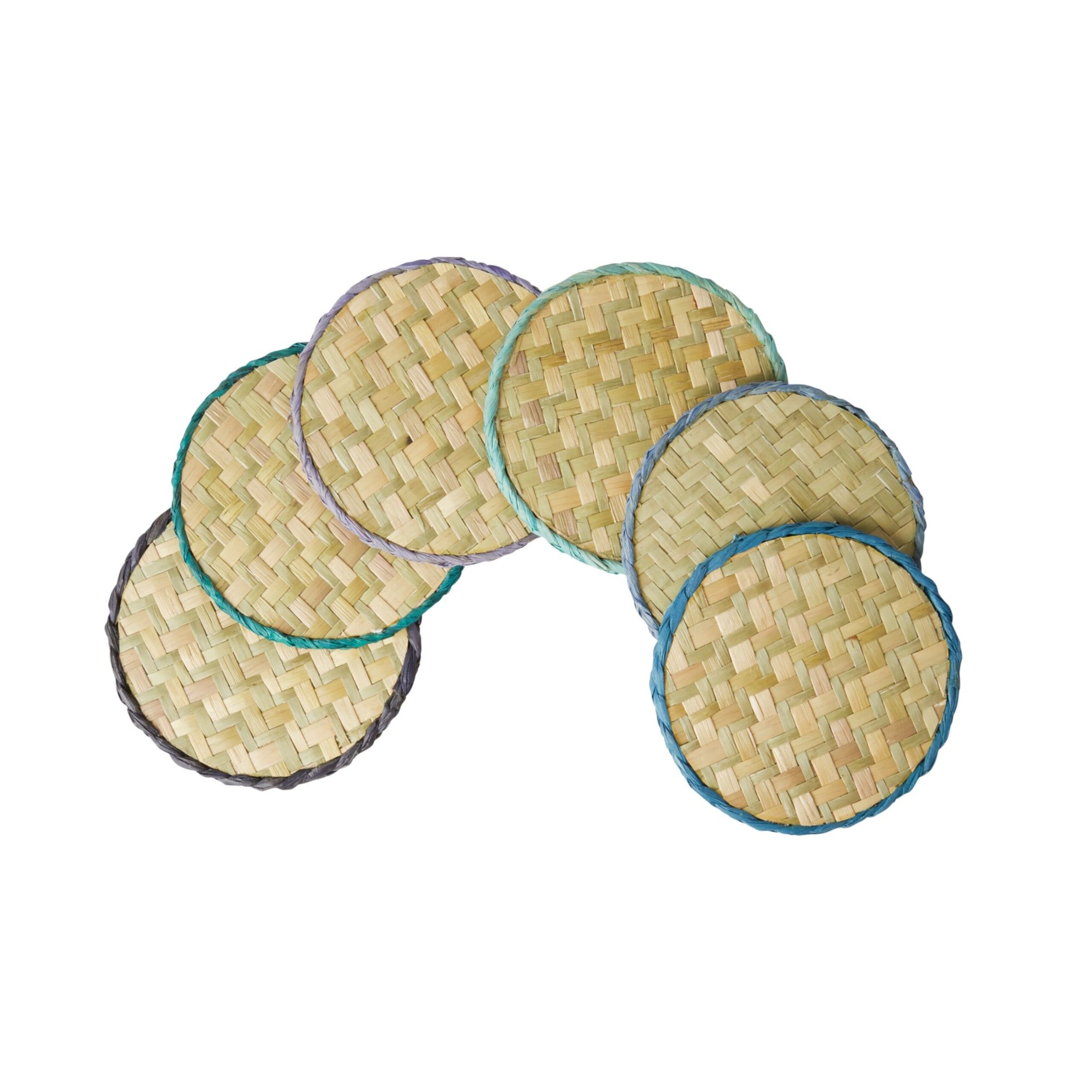 Untersetzer im 6er-Set aus Raffia - Handgemacht (Blau/Grün)