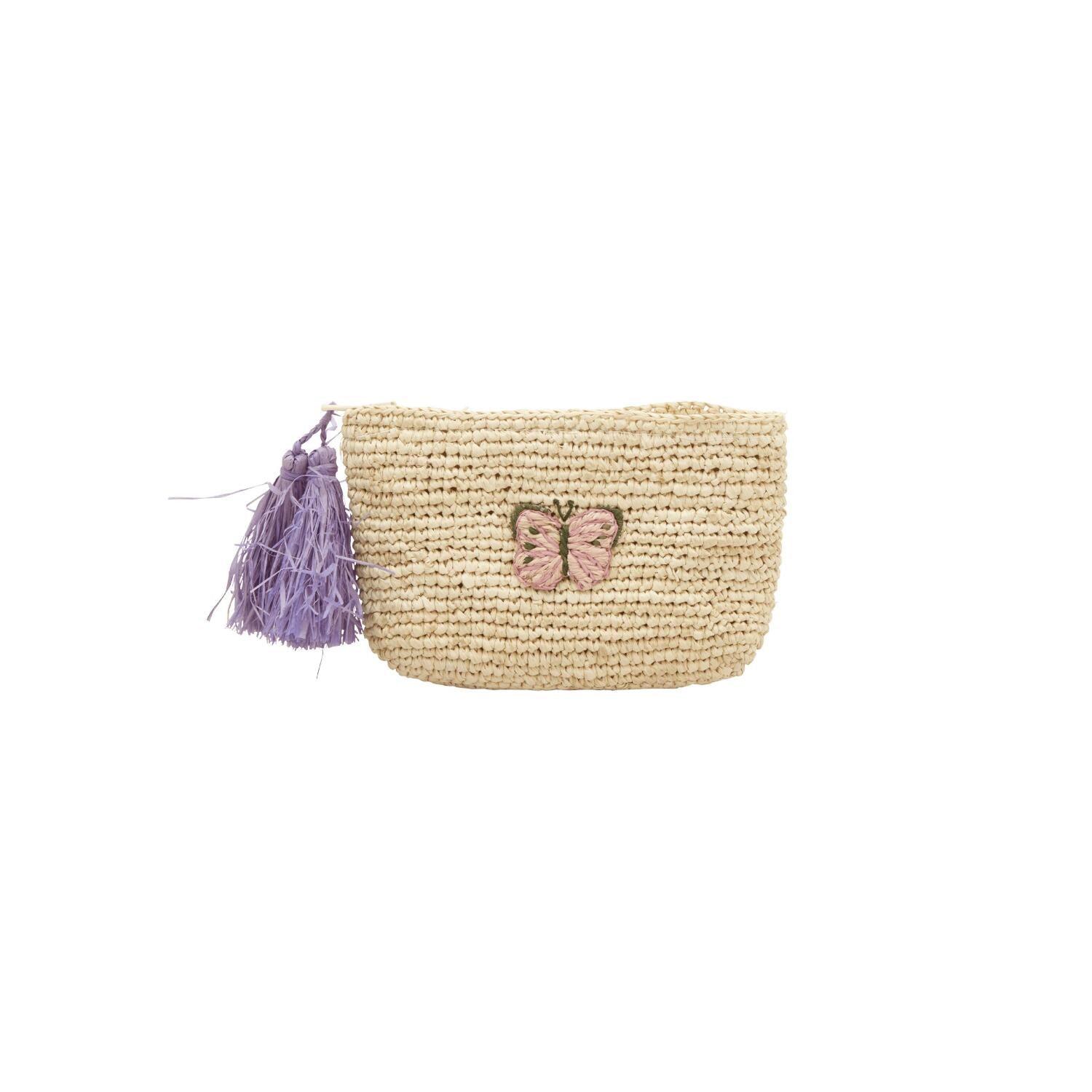 Clutch "Raffia - Butterfly" - 14x4x9 cm (Lavender/Natur)