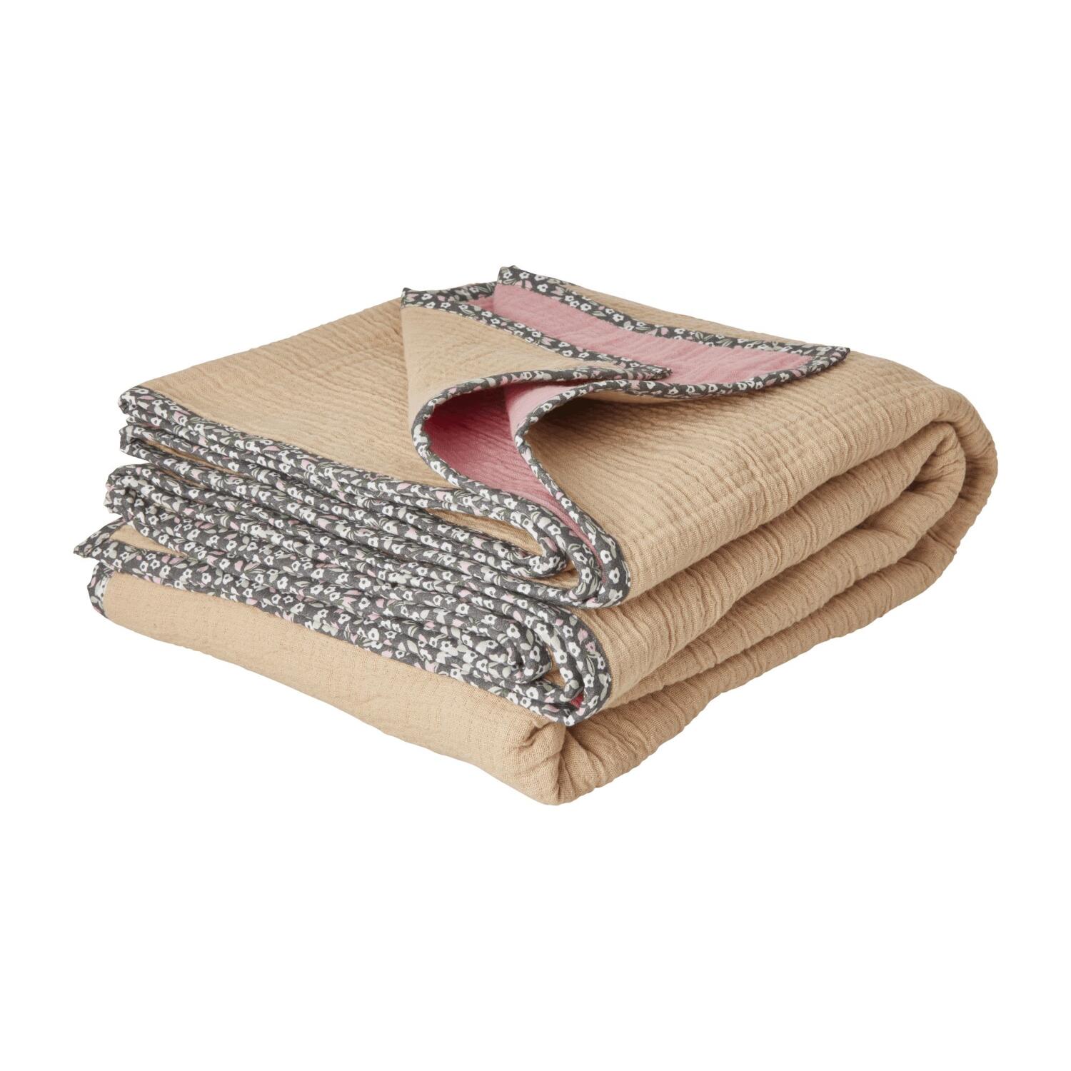Baumwollplaid "Flower Edge" - 200x140 cm (Beige/Soft Pink) Rice