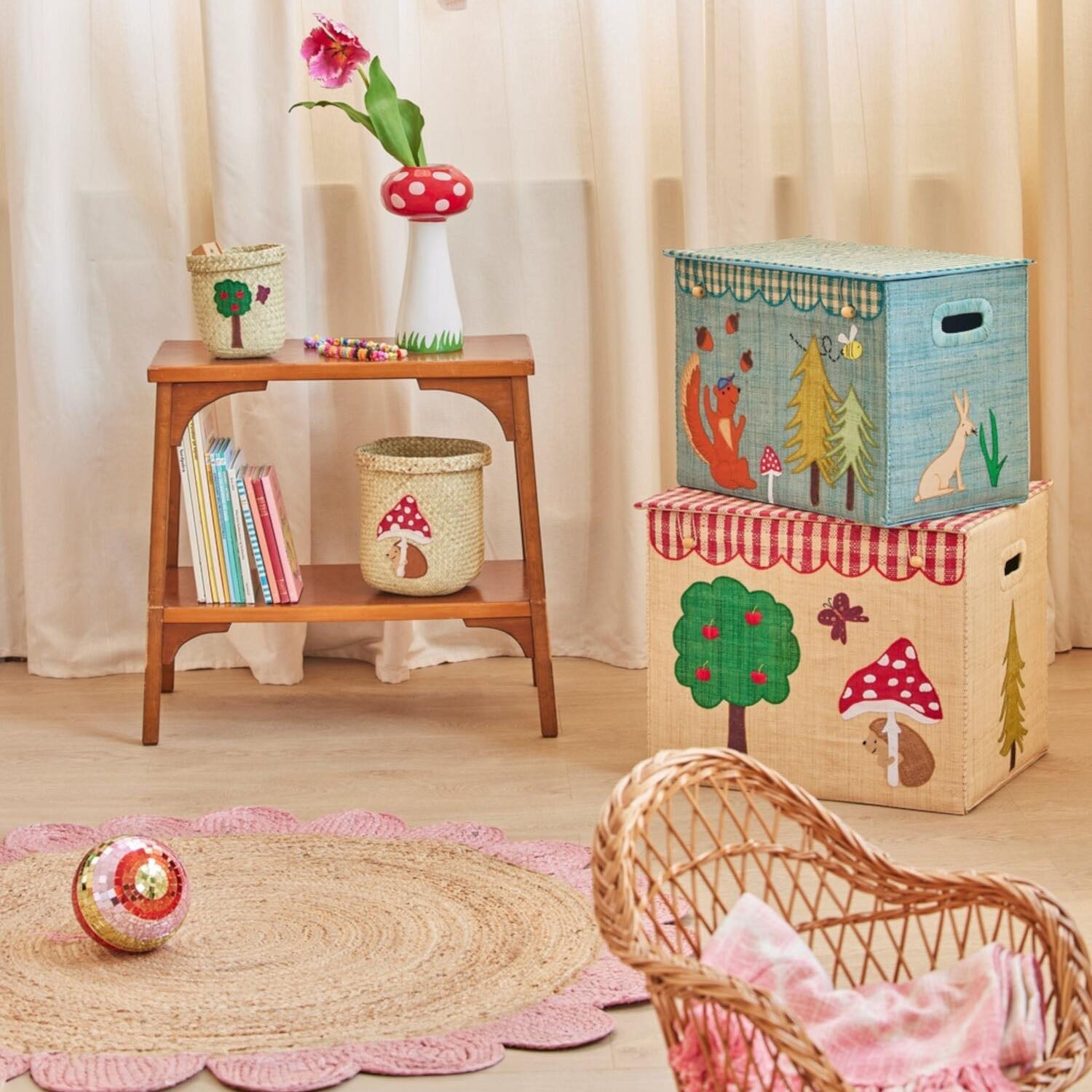 Spielzeugkiste aus Raffia "Happy Forest" - Groß (Hellblau/Bunt) Rice