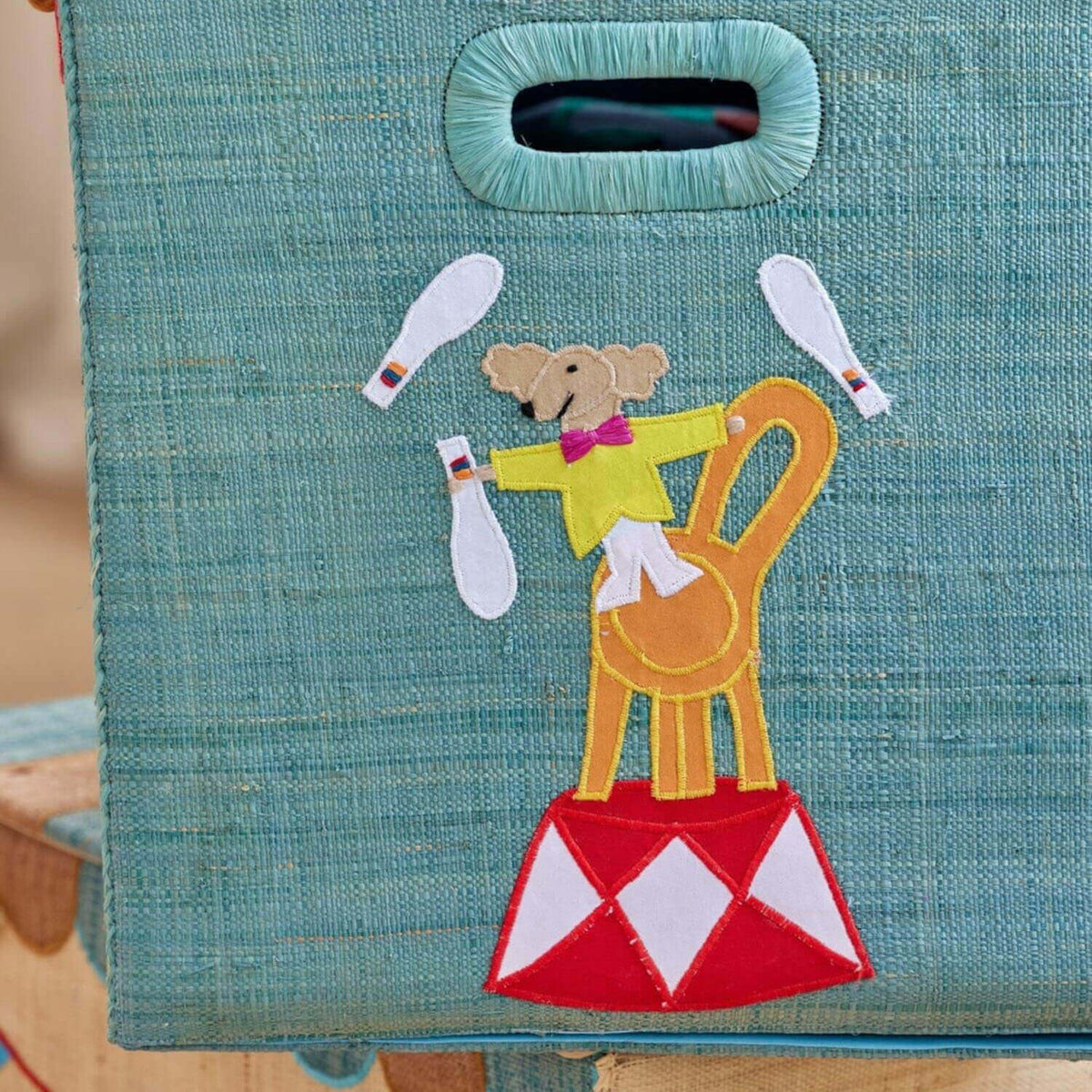 Spielzeugkiste aus Raffia "Circus" - Extragroß (Hellblau/Bunt)