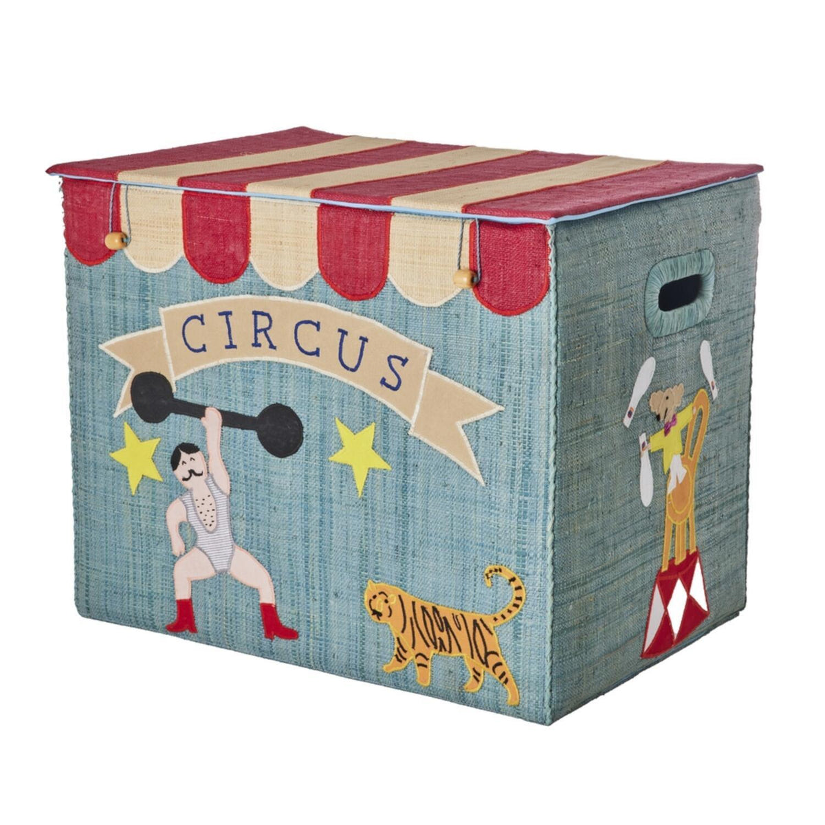 Spielzeugkiste aus Raffia "Circus" - Extragroß (Hellblau/Bunt)