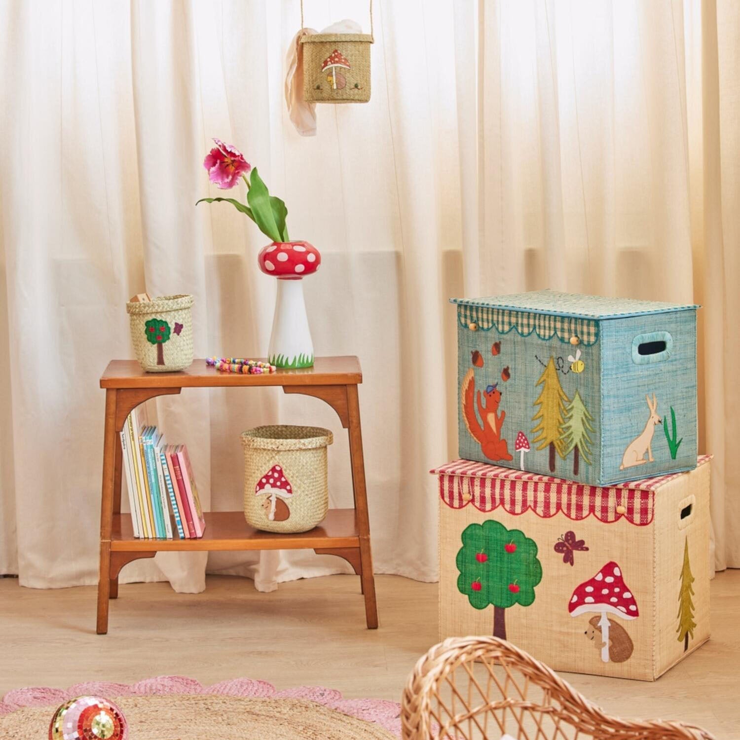 Spielzeugkiste aus Raffia "Happy Forest" - Extragroß (Natur/Bunt) Rice