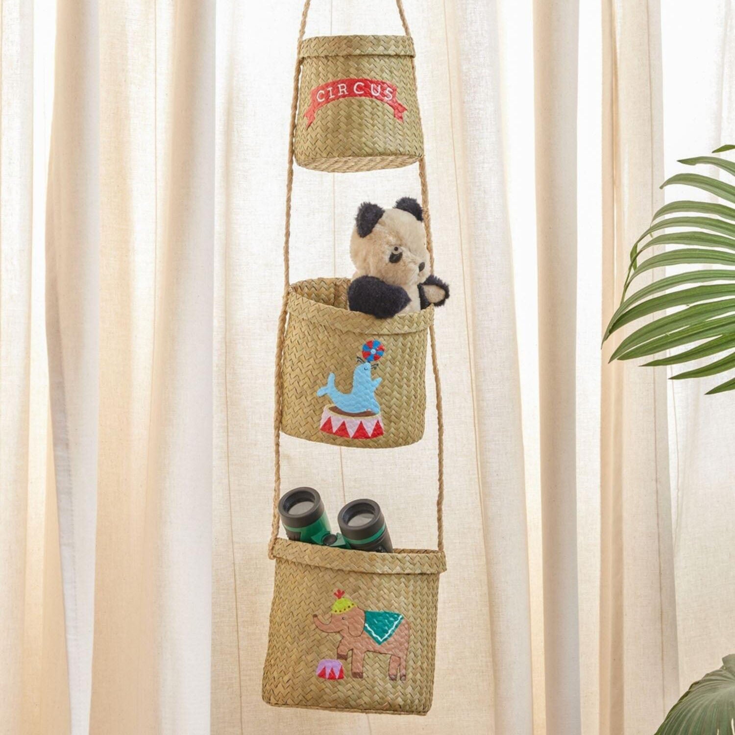 Aufbewahrungskorb aus Raffia zum Aufhängen "Circus" - 3 tlg. (Natur)