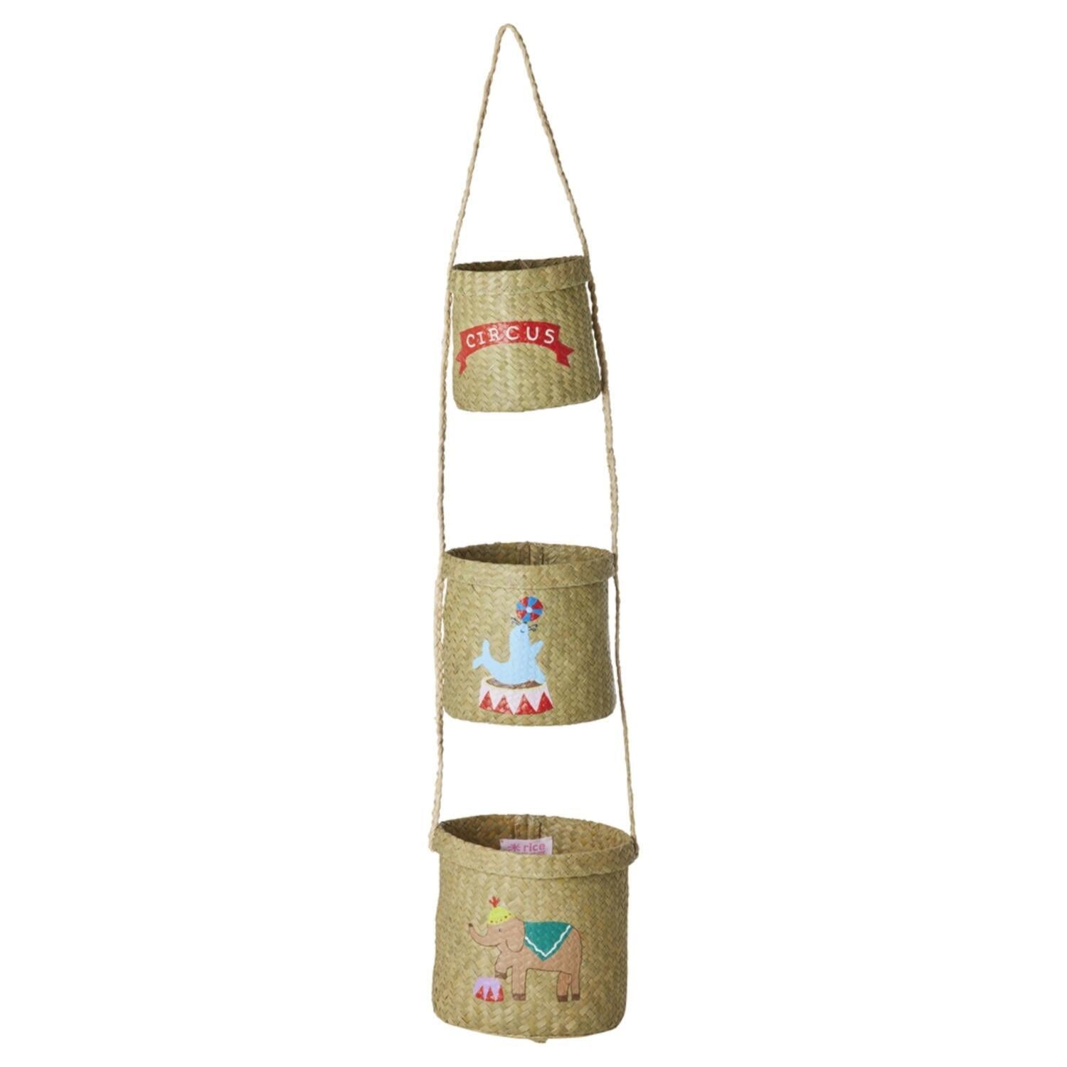 Aufbewahrungskorb aus Raffia zum Aufhängen "Circus" - 3 tlg. (Natur)