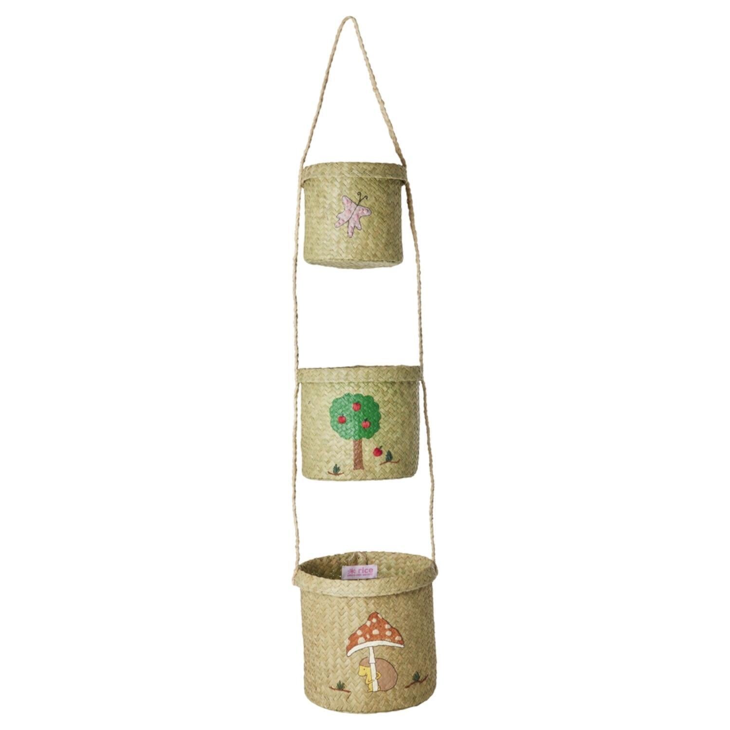 Aufbewahrungskorb aus Raffia zum Aufhängen "Happy Forest" - 3 tlg. (Natur)