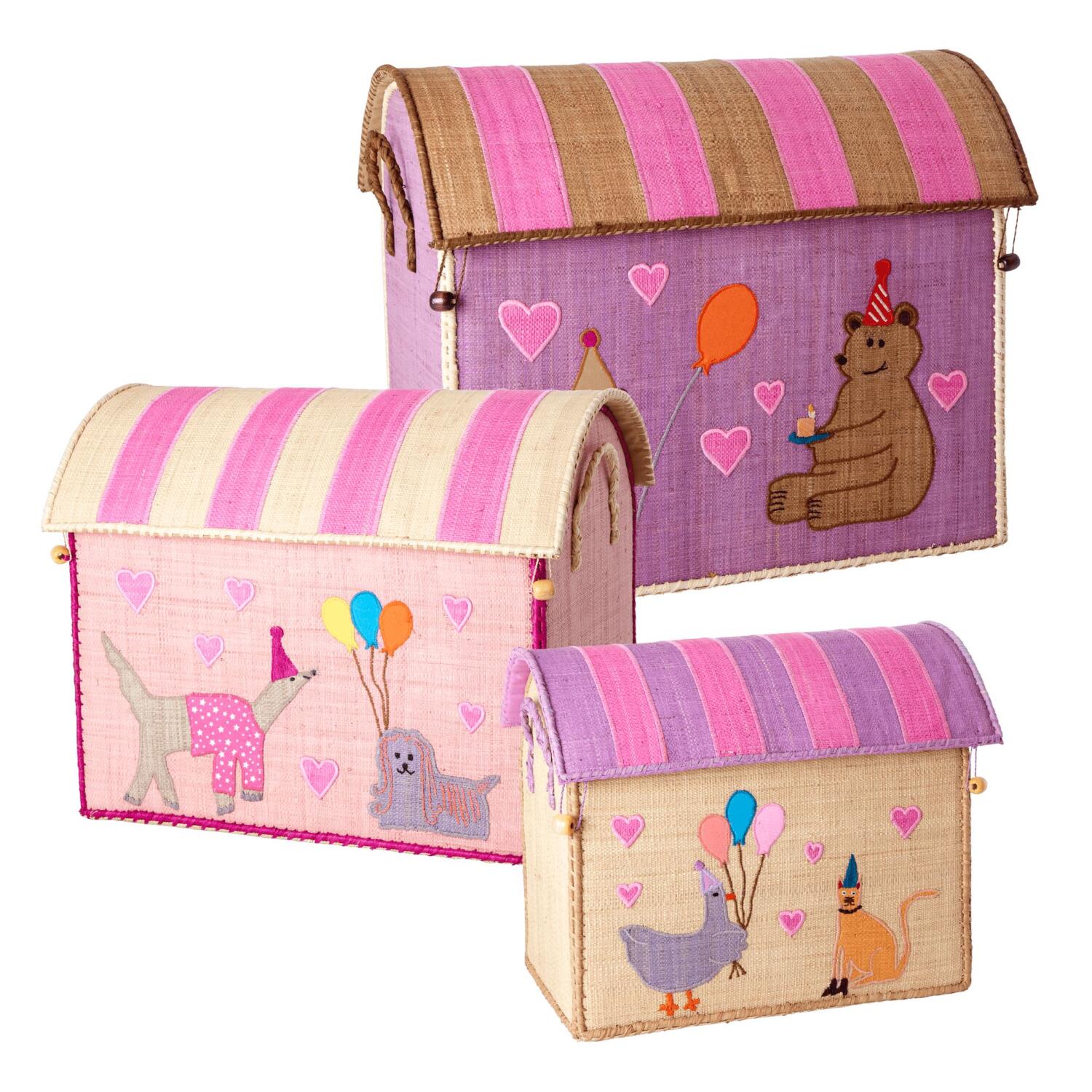 Spielzeugkiste aus Raffia "Party Animal" - M (Pink)