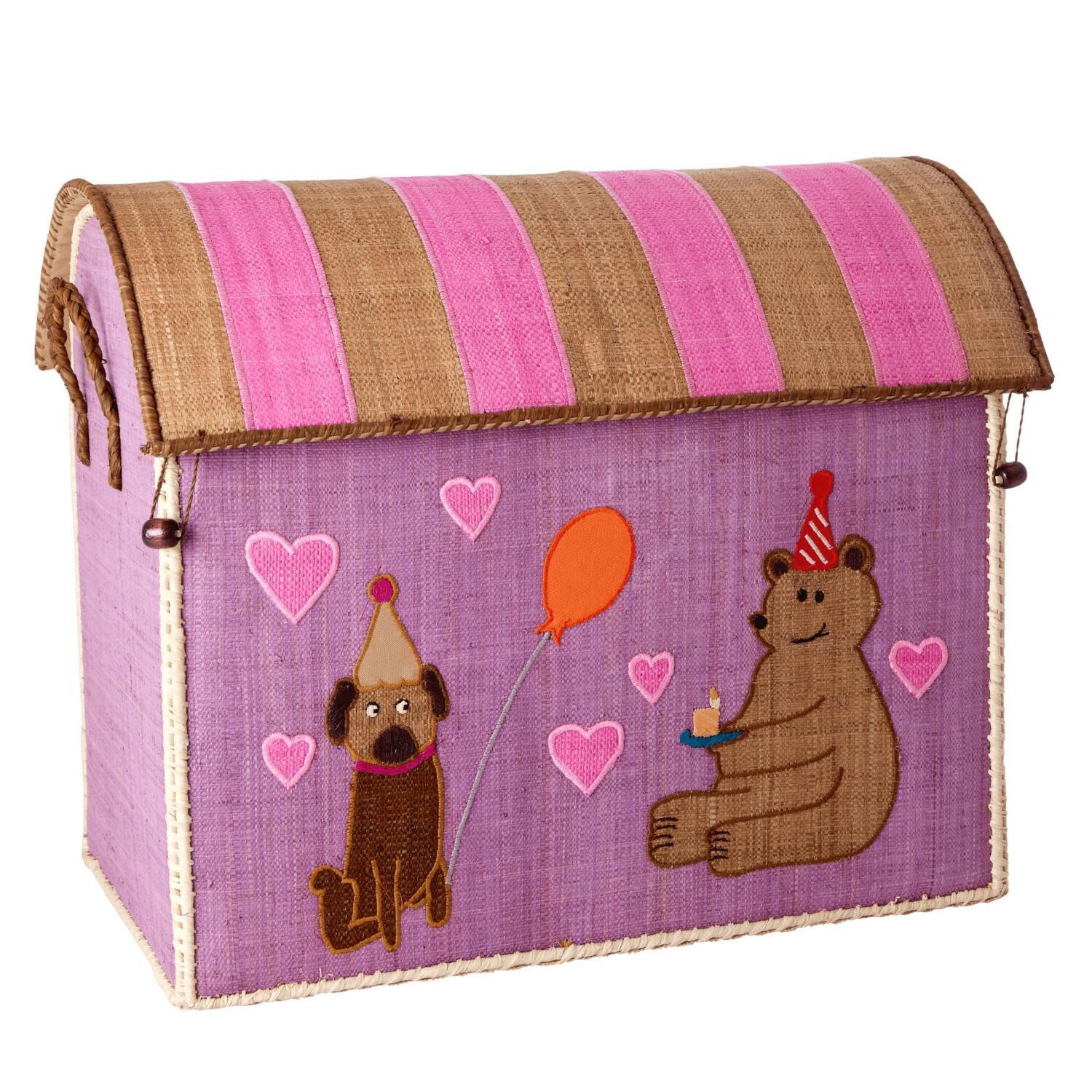 Spielzeugkiste aus Raffia "Party Animal" - L (Pink)