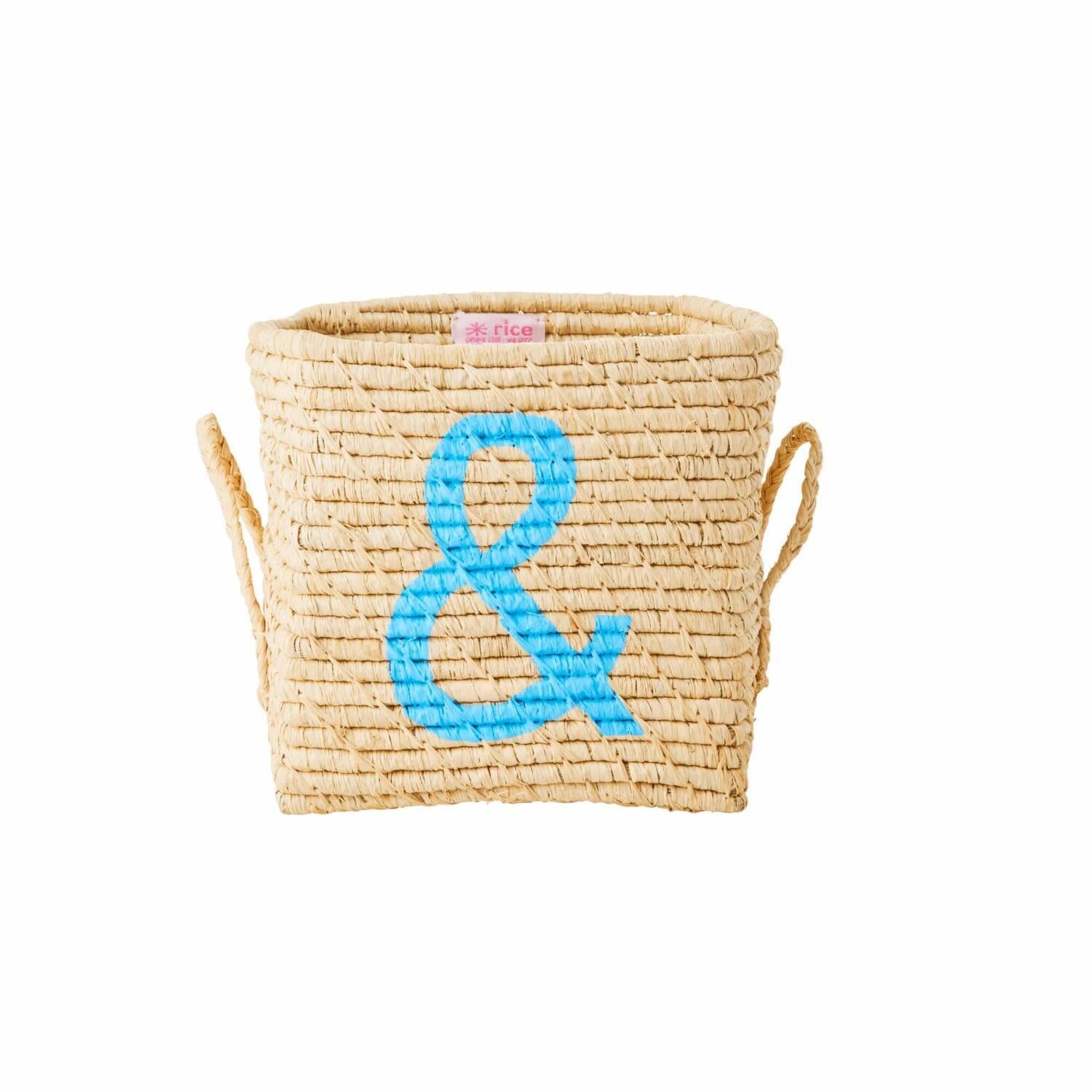 Aufbewahrungskorb aus Raffia mit Griffen "&" (Natur/Blau)