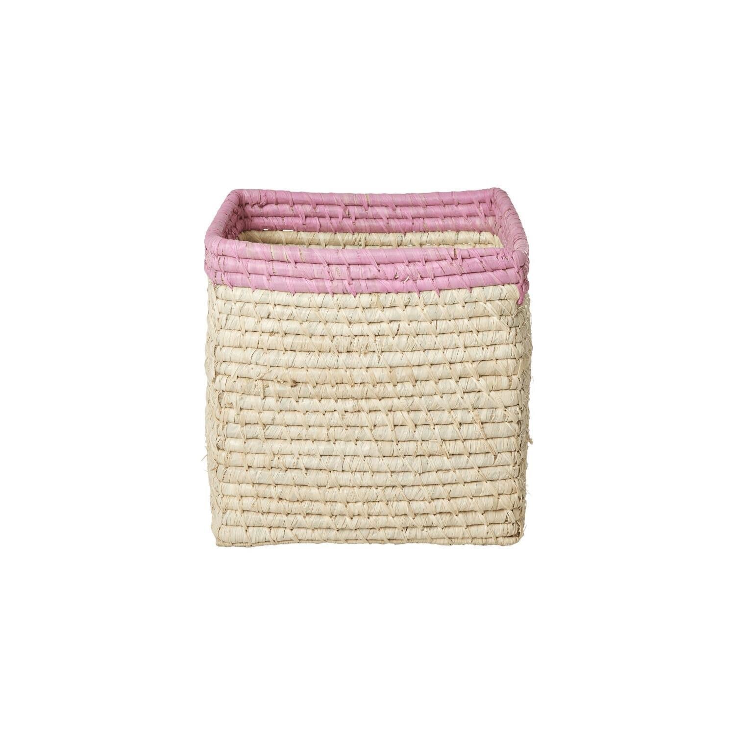 Quadratischer Korb "Raffia" (Natur/Rosa) Rice