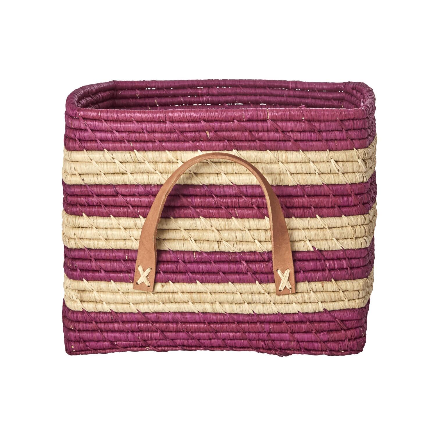 Korb rechteckig "Raffia - Stripes" - 30x30x25 cm (Aubergine)