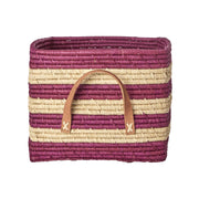 Korb rechteckig "Raffia - Stripes" - 30x30x25 cm (Aubergine)