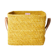 Aufbewahrungskorb aus Raffia mit Griffen - Quadratisch (Gelb)