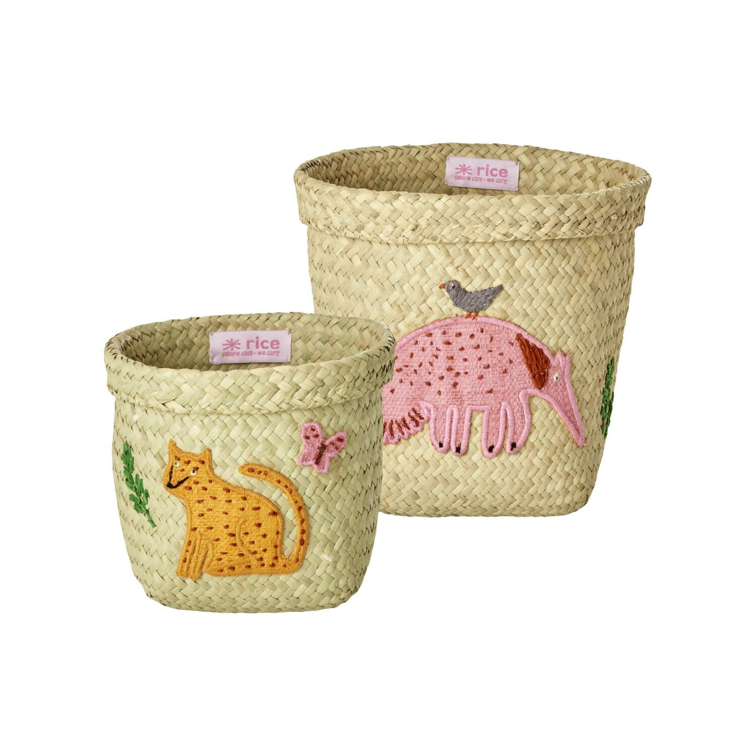 Runder Korb "Raffia - Animal" im 2er-Set - 20x19 cm (Natur/Bunt)