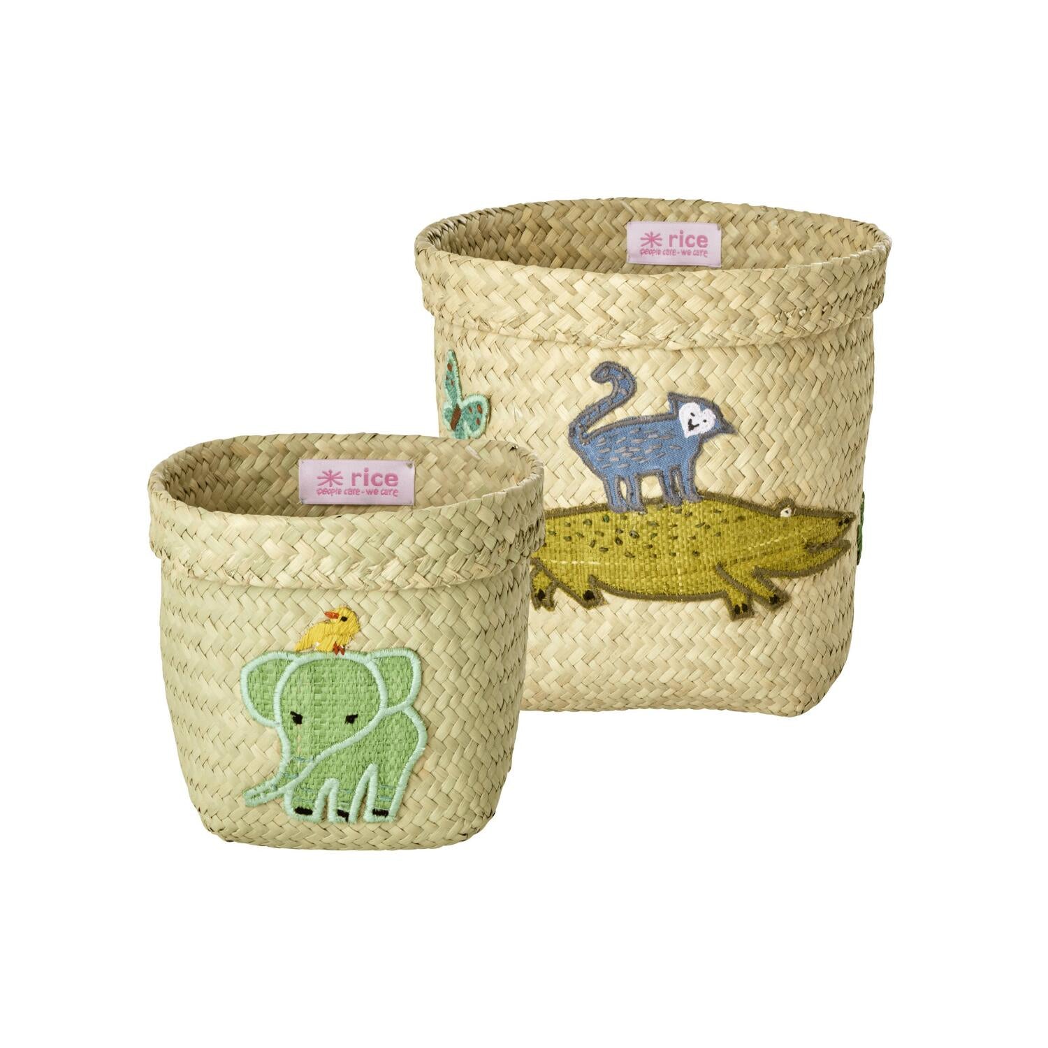 Runder Korb "Raffia - Animal" im 2er-Set - 20x19 cm (Natur/Grün)