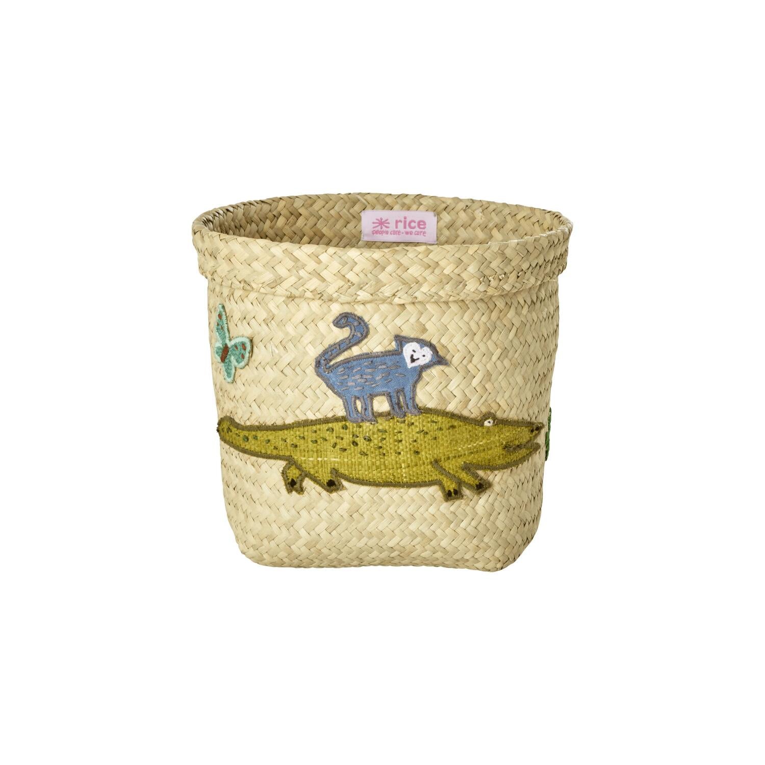 Runder Korb "Raffia - Animal" im 2er-Set - 20x19 cm (Natur/Grün)