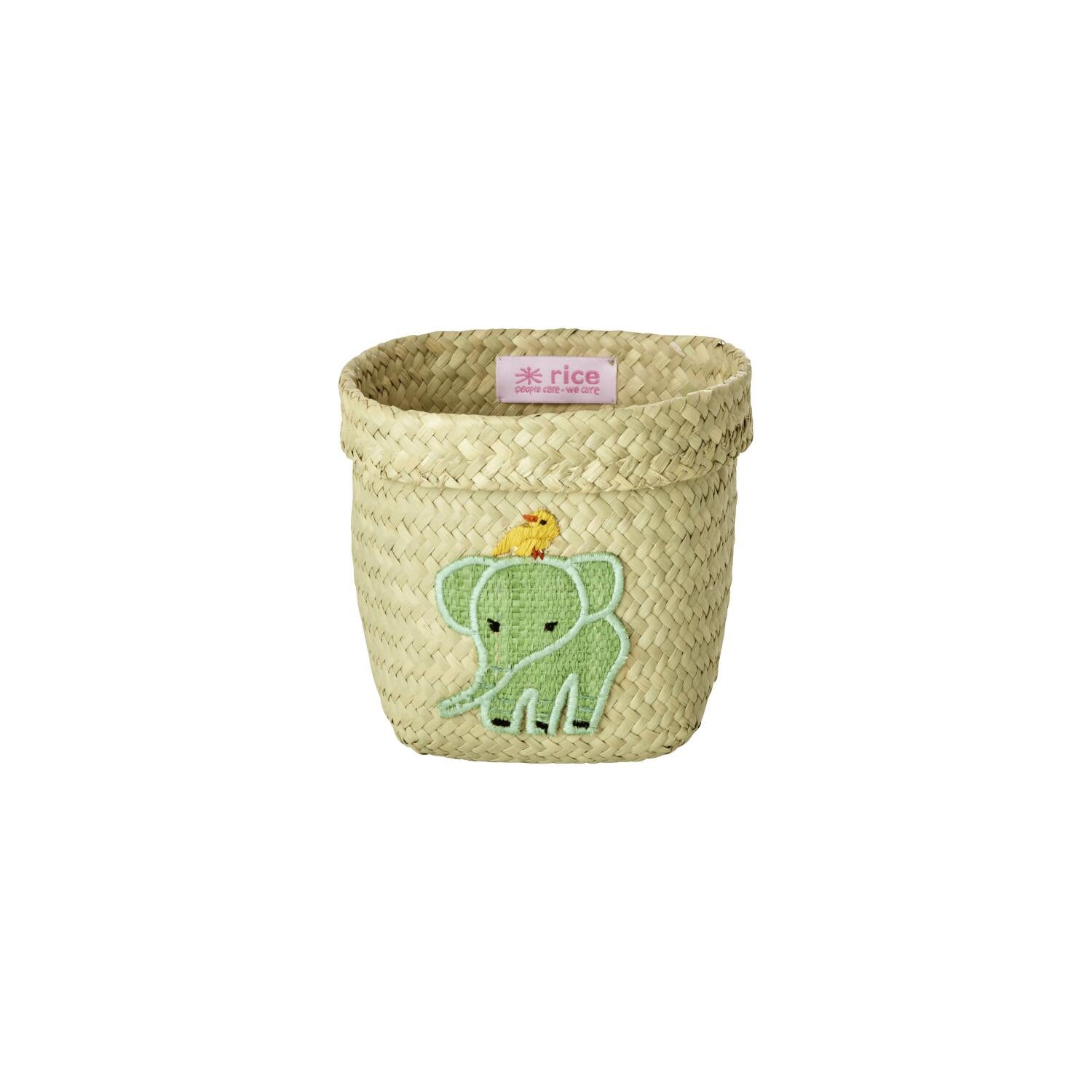 Runder Korb "Raffia - Animal" im 2er-Set - 20x19 cm (Natur/Grün)