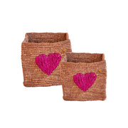 Aufbewahrungskorb quadratisch "Raffia - Red Heart" im 2er-Set - S & L (Tea)