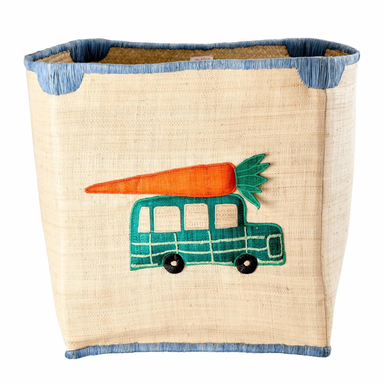 Aufbewahrungskorb aus Raffia "Auto und Karotte" - Groß (Natur)
