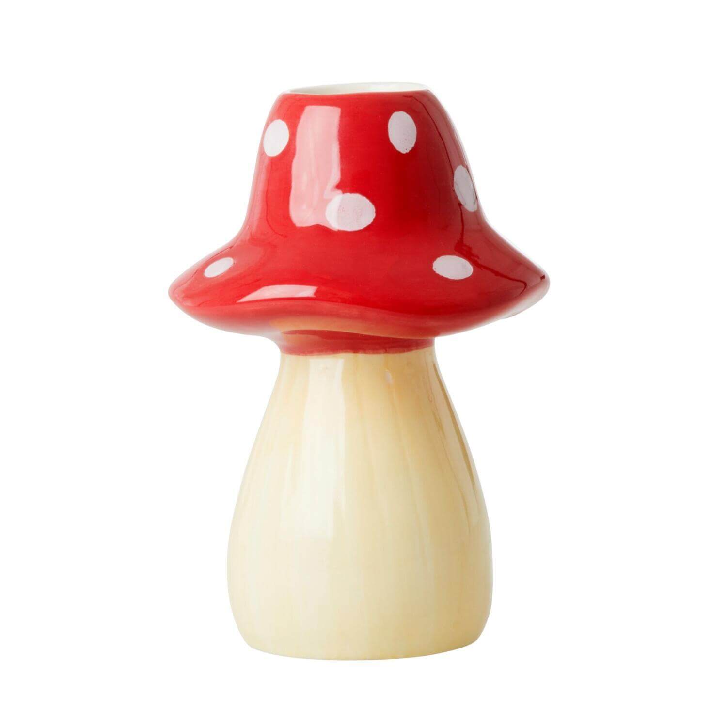 Kerzenständer aus Keramik "Pilz" - 12 cm (Rot/Weiß)