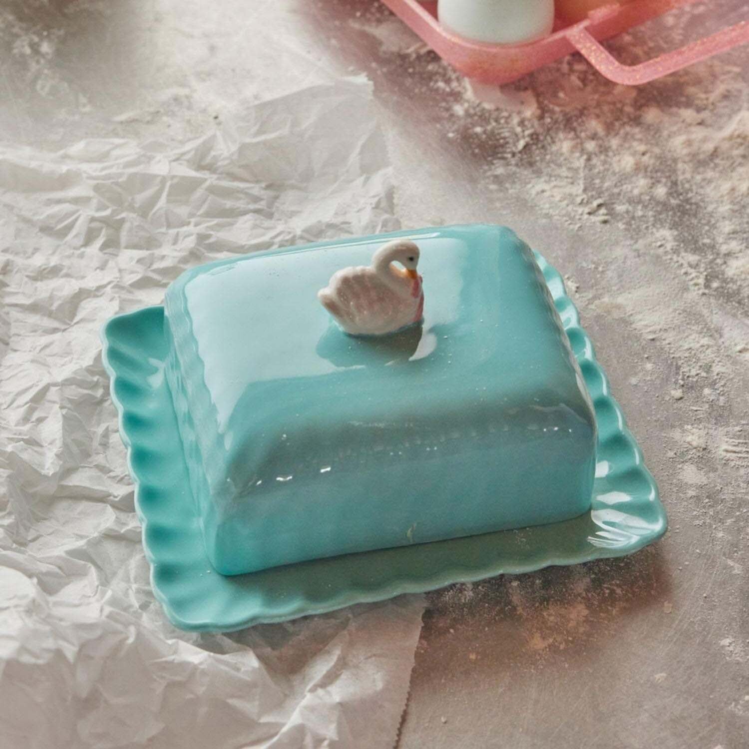 Butterdose aus Keramik "Schwan" (Mint)