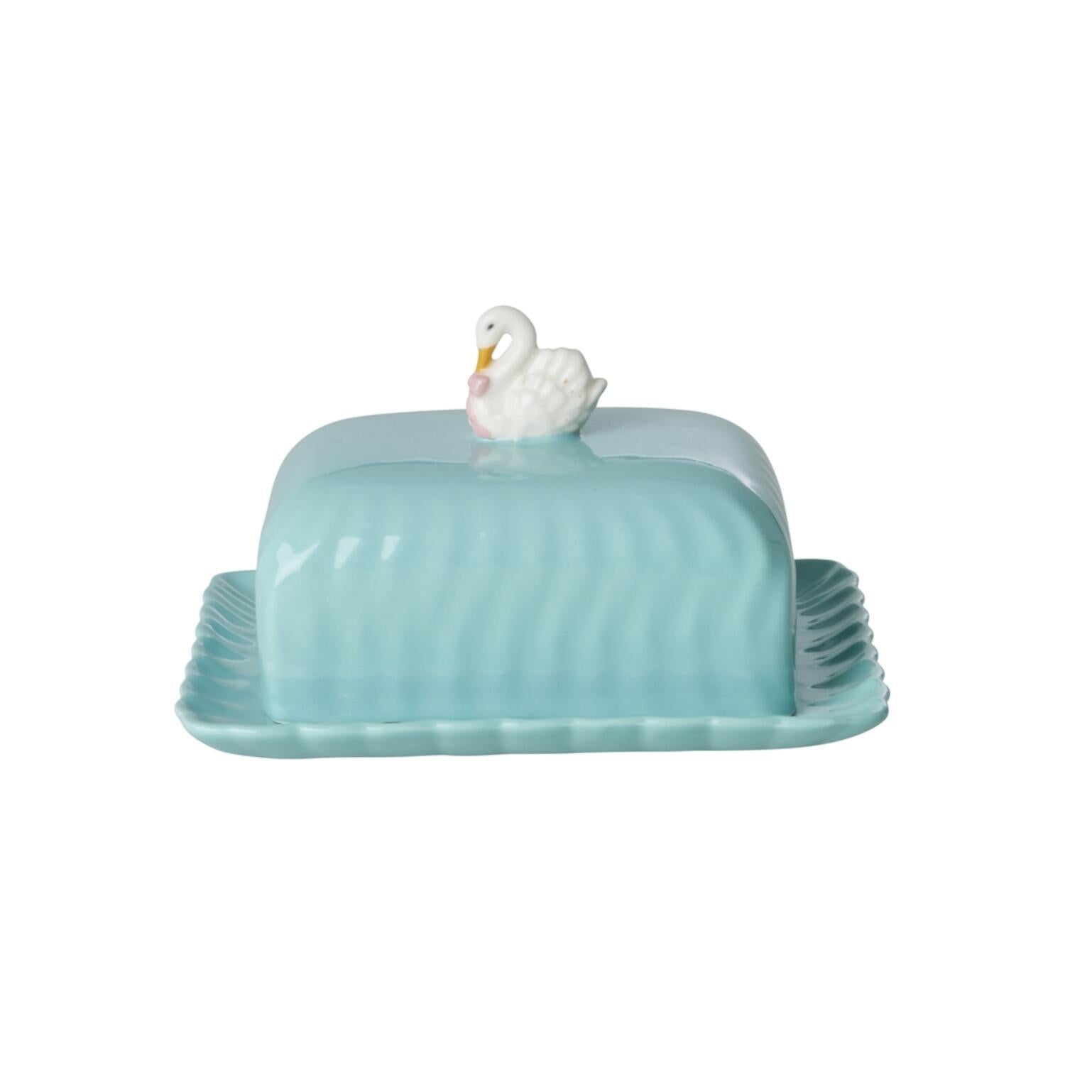 Butterdose aus Keramik "Schwan" (Mint)