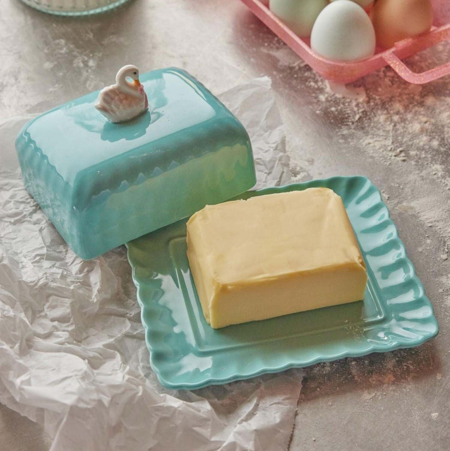 Butterdose aus Keramik "Schwan" (Mint)