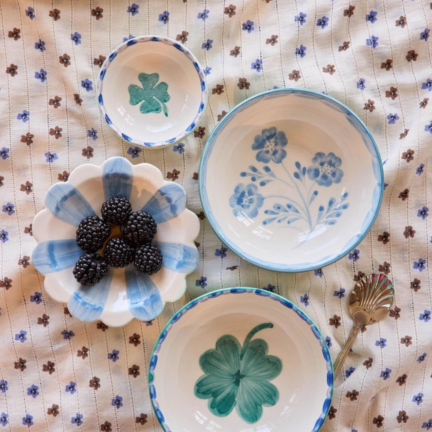 Keramikschale "Flowers" - 300 ml (Blau/Grün) Rice