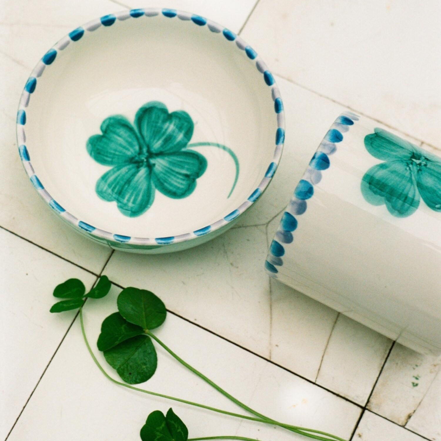 Keramik Schale "Good Luck" (Weiß/Grün) Rice