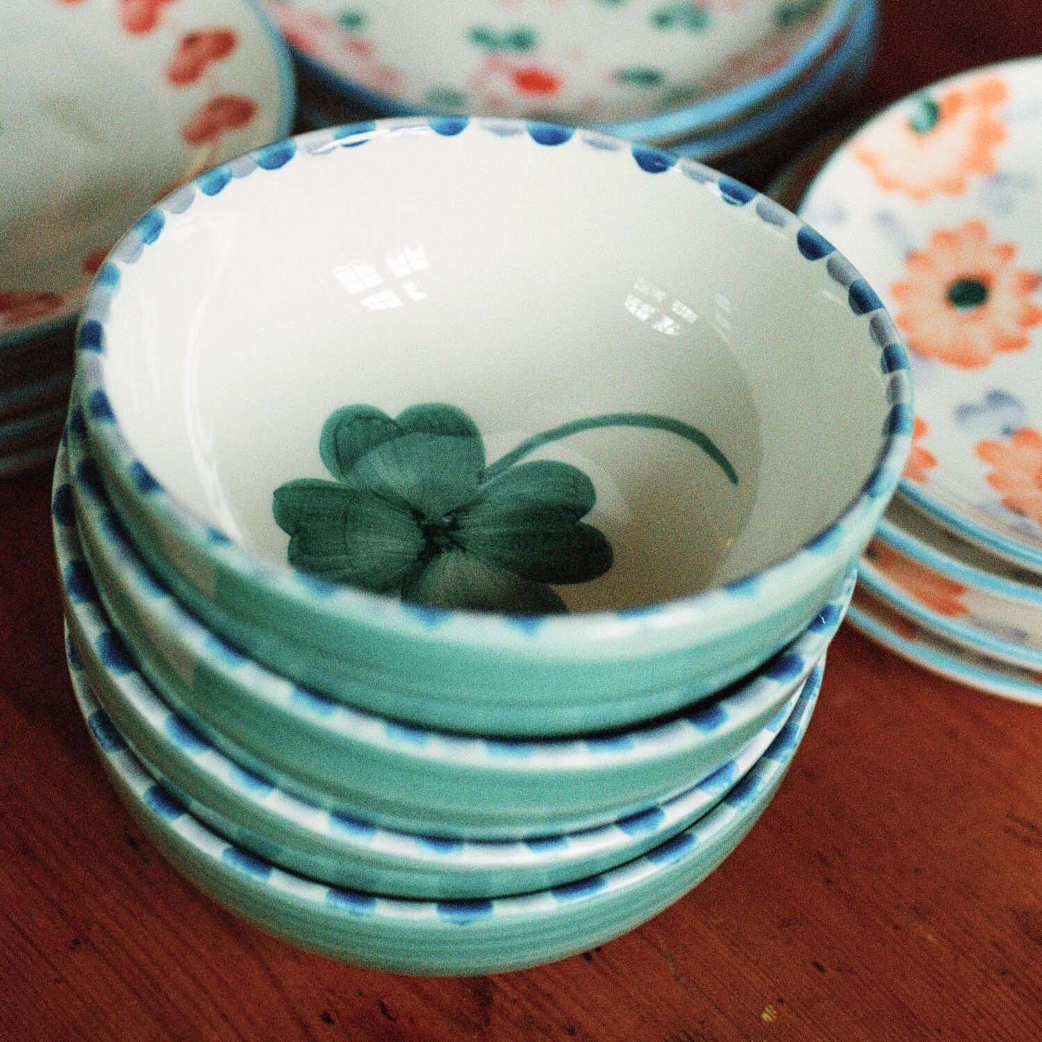 Keramik Schale "Good Luck" (Weiß/Grün) Rice