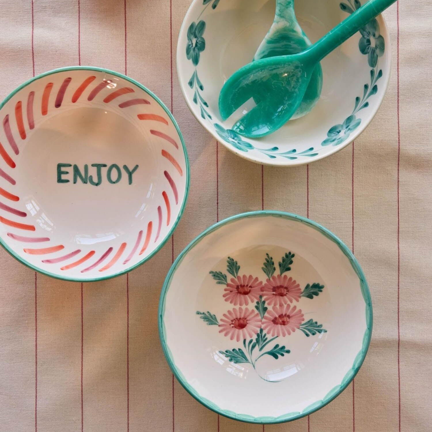 Salatschale aus Keramik - "Enjoy" - 820 ml (Rosa) Rice