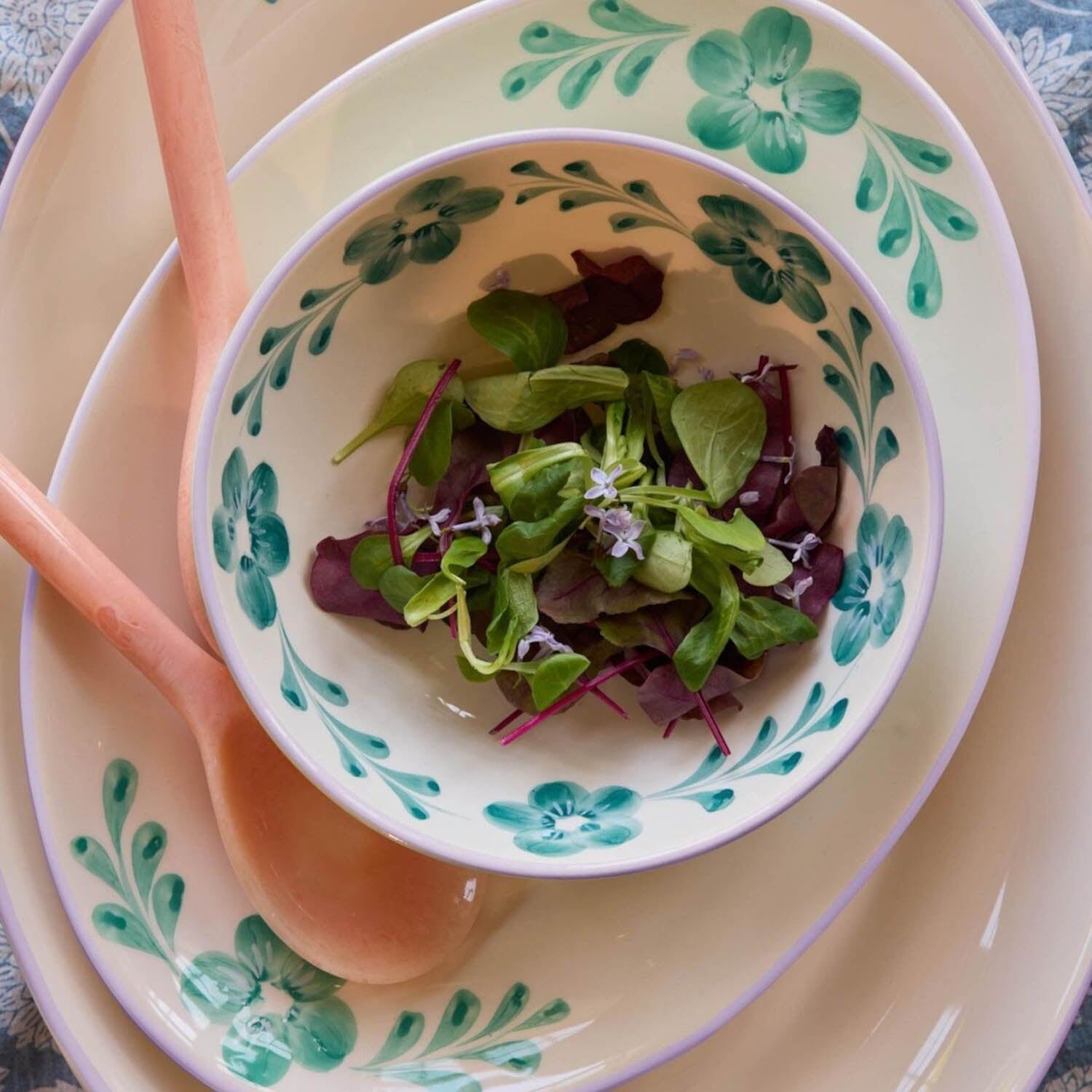 Salatschale aus Keramik - "Flower Vine" - 820 ml (Grün) Rice